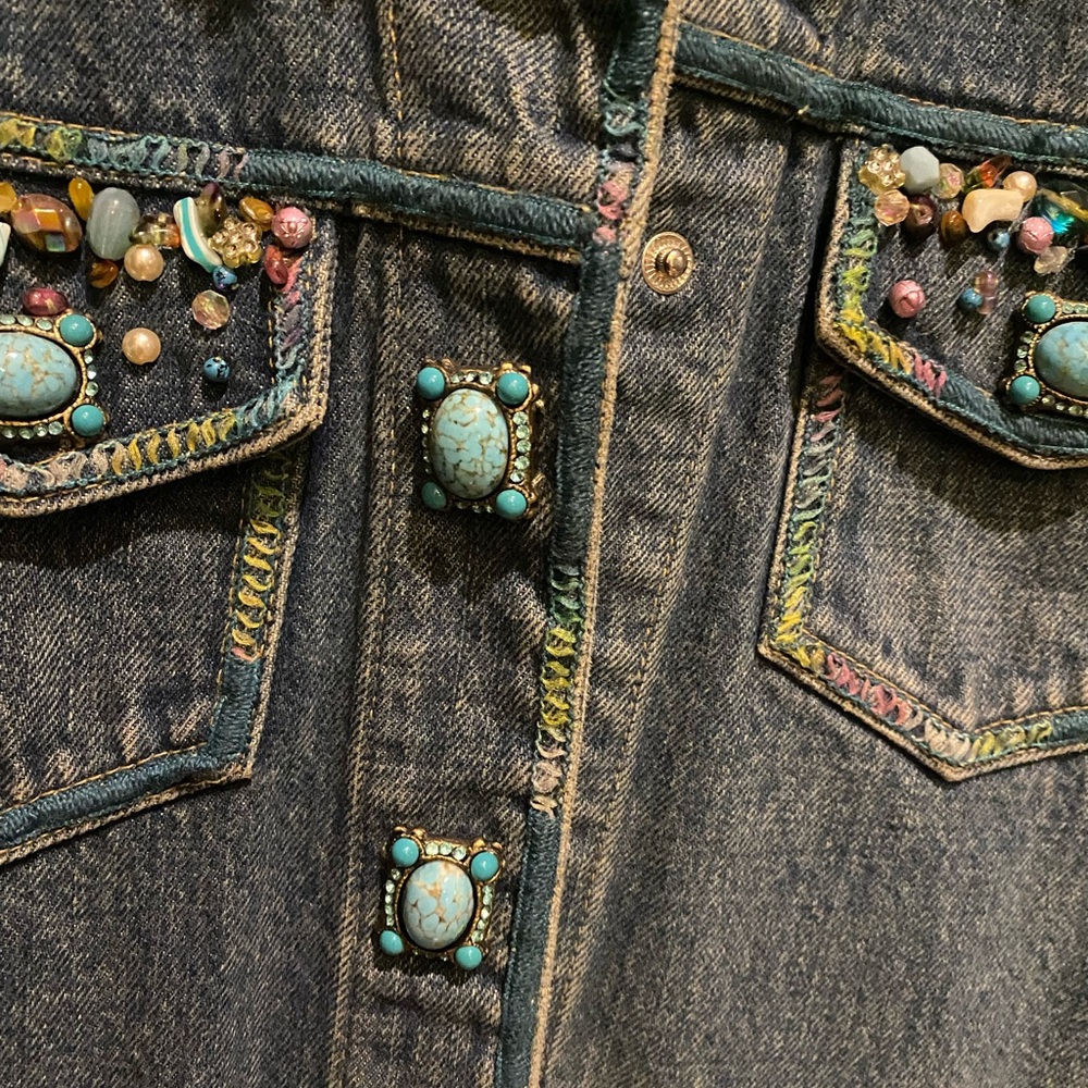 Mary Frances Blue Denim Jacket with Colorful Embellishments - Picture 3 of 9